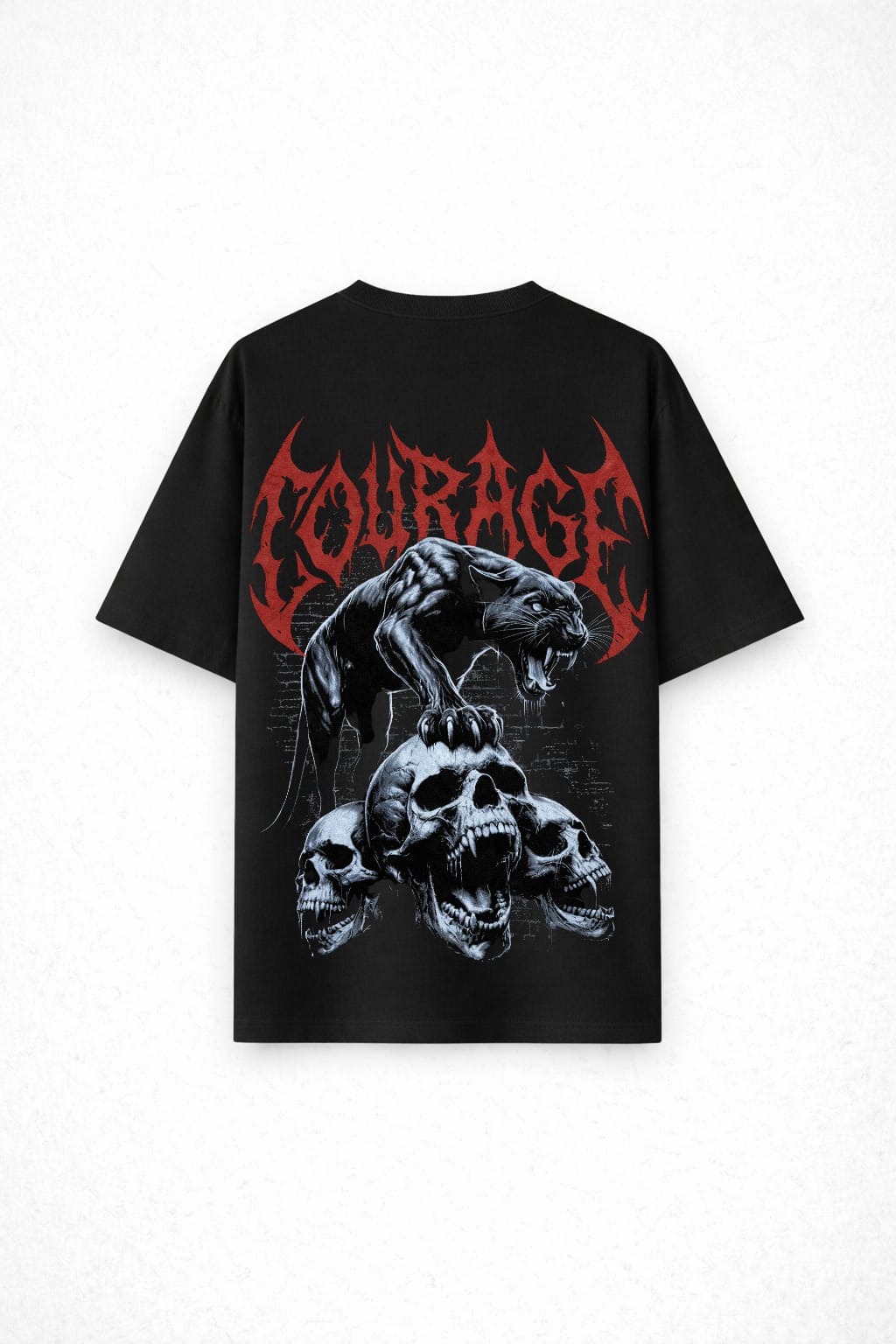 Courage of the Abyss – Gothic Panther Skull Oversized Streetwear T-Shirt