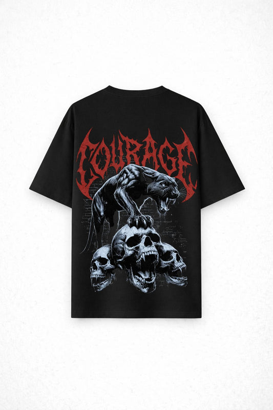 Courage of the Abyss – Gothic Panther Skull Oversized Streetwear T-Shirt