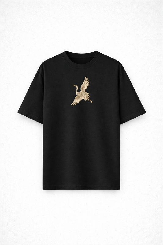 Golden Crane Luxury Black T-Shirt