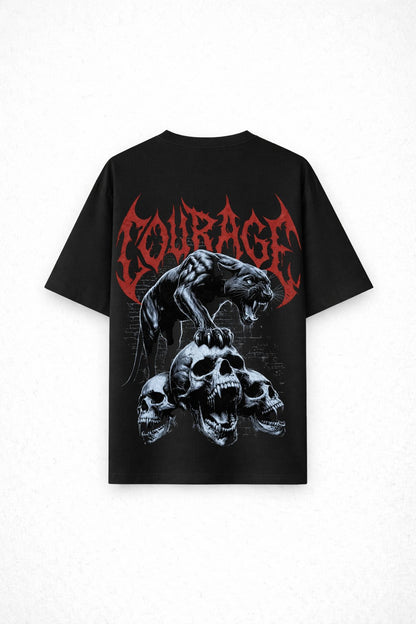 Courage of the Abyss – Gothic Panther Skull Oversized Streetwear T-Shirt